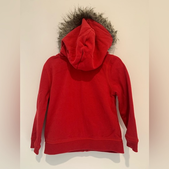 Gap logo red zip up with fur trimmer hood. Size 2. - Picture 2 of 5